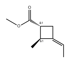 Cyclobutanecarboxylic acid, 3-ethylidene-2-methyl-, methyl ester, [1R- Struktur