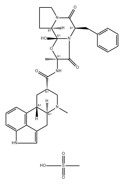 Ergotaman-3',6',18-trione, 9,10-dihydro-12'-hydroxy- 2'-methyl-5'-(phenylmethyl)-, (2',5α,5' ,8α,10,11'α,12')-, monomethanesulfonate (salt) Structure