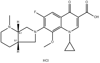 3-Quinolinecarboxylic acid, 1-cyclopropyl-6-fluoro-1,4-dihydro-8-Methoxy-7-[(4aR,7aR)-octahydro-1-Methyl-6H-pyrrolo[3,4-b]pyridin-6-yl]-4-oxo-, hydrochloride (1:1), rel- Structure