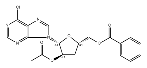 9-(2'-O-Acetyl-5'-O-benzoyl-3'-deoxy-beta-D-ribofuranosyl)-6-chloropurine Structure