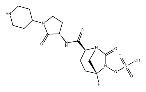 (2S,5R)-7-oxo-N-[(3S)-1-piperidin-4-yl-2-oxopyrrolidin-3-yl]-6-(sulfooxy)-1,6-diazabicyclo[3.2.1]octane-2-carboxamide Struktur