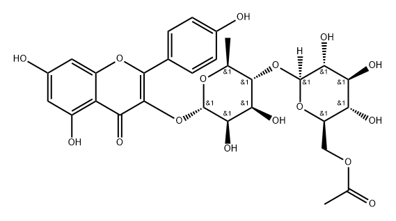 4H-1-Benzopyran-4-one, 3-[[4-O-(6-O-acetyl-β-D-glucopyranosyl)-6-deoxy-α-L-mannopyranosyl]oxy]-5,7-dihydroxy-2-(4-hydroxyphenyl)- 结构式