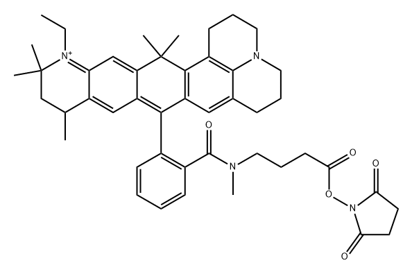 1H,5H-Pyrido[3',2':6,7]anthra[1,2,3-ij]quinolizinium, 9-[2-[[[4-[(2,5-dioxo-1-pyrrolidinyl)oxy]-4-oxobutyl]methylamino]carbonyl]phenyl]-14-ethyl-2,3,6,7,11,12,13,16-octahydro-11,13,13,16,16-pentamethyl- Structure