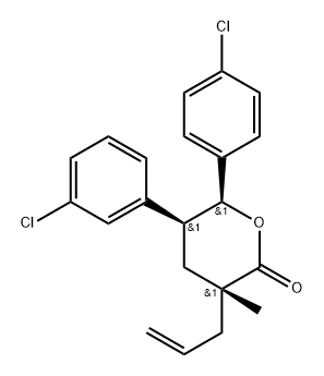 (3R,5S,6S)-3-Allyl-5-(3-chlorophenyl)-6-(4-chlorophenyl)-3-methyltetrahydro-2H-pyran-2-one Structure