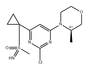 (R)-(1-(2-chloro-6-((R)-3-methylmorpholino)pyrimidin-4-yl)cyclopropyl)(imino)(methyl)-l6-sulfanone 化学構造式