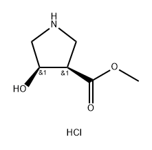 3-Pyrrolidinecarboxylic acid, 4-hydroxy-, methyl ester, hydrochloride (1:1), (3R… Structure