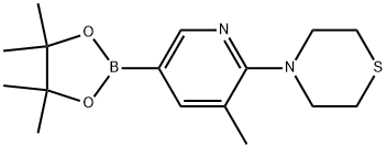 Thiomorpholine, 4-[3-methyl-5-(4,4,5,5-tetramethyl-1,3,2-dioxaborolan-2-yl)-2-pyridinyl]- Structure