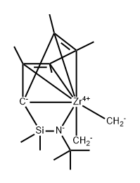 Zirconium, [N-(1,1-dimethylethyl)-1,1-dimethyl-1-[(1,2,3,4,5-η)-2,3,4,5-tetramethyl-2,4-cyclopentadien-1-yl]silanaminato(2-)-κN]dimethyl- Structure