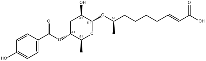 2-Nonenoic acid, 8-[[3,6-dideoxy-4-O-(4-hydroxybenzoyl)-α-L-arabino-hexopyranosyl]oxy]-, (2E,8R)- Structure