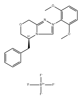 8H-1,2,4-Triazolo[3,4-c][1,4]oxazinium, 2-(2,6-dimethoxyphenyl)-5,6-dihydro-5-(phenylmethyl)-, (5S)-, tetrafluoroborate(1-) (1:1) 结构式
