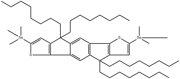 Stannane, 1,1'-(4,9-dihydro-4,4,9,9-tetraoctyl-s-indaceno[1,2-b:5,6-b']dithiophene-2,7-diyl)bis[1,1,1-trimethyl- Struktur