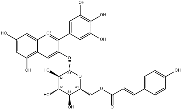 1-Benzopyrylium, 5,7-dihydroxy-3-[[6-O-[(2E)-3-(4-hydroxyphenyl)-1-oxo-2-propen-1-yl]-β-D-glucopyranosyl]oxy]-2-(3,4,5-trihydroxyphenyl)-|飞燕草素 3-O-(6''-香豆酰葡萄糖苷)