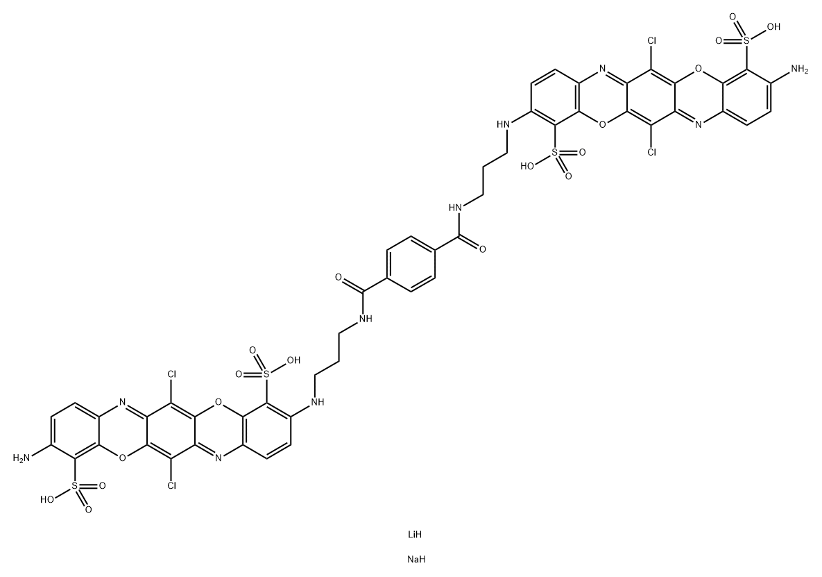 4,11-Triphenodioxazinedisulfonic acid, 3,3-1,4-phenylenebis(carbonylimino-3,1-propanediylimino)bis10-amino-6,13-dichloro-, lithium sodium salt 化学構造式