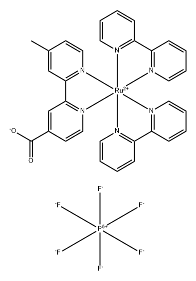 Ruthenium(1+), bis(2,2'-bipyridine-κN1,κN1')(4'-methyl[2,2'-bipyridine]-4-carboxylato-κN1,κN1')-, (OC-6-33)-, hydrogen hexafluorophosphate(1-) (1:1:2) Structure