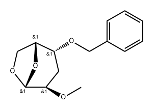 .beta.-D-xylo-Hexopyranose, 1,6-anhydro-3-deoxy-2-O-methyl-4-O-(phenylmethyl)- 化学構造式