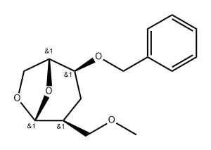 .beta.-D-ribo-Hexopyranose, 1,6-anhydro-2,3-dideoxy-2-(methoxymethyl)-4-O-(phenylmethyl)- 化学構造式