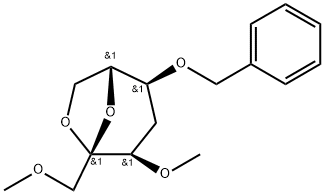 .beta.-D-ribo-2-Heptulopyranose, 2,7-anhydro-4-deoxy-1,3-di-O-methyl-5-O-(phenylmethyl)- 化学構造式