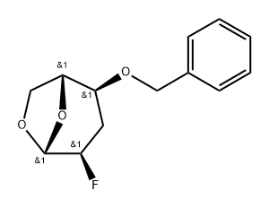 .beta.-D-ribo-Hexopyranose, 1,6-anhydro-2,3-dideoxy-2-fluoro-4-O-(phenylmethyl)-,136760-02-6,结构式