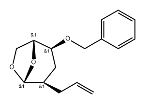 .beta.-D-ribo-Hexopyranose, 1,6-anhydro-2,3-dideoxy-4-O-(phenylmethyl)-2-(2-propenyl)- Structure