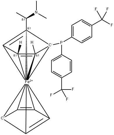 Ferrocene, 1-[bis[4-(trifluoroMethyl)phenyl]phosphino]-2-[(1R)-1-(diMethylaMino)ethyl]-, (1R)- Structure