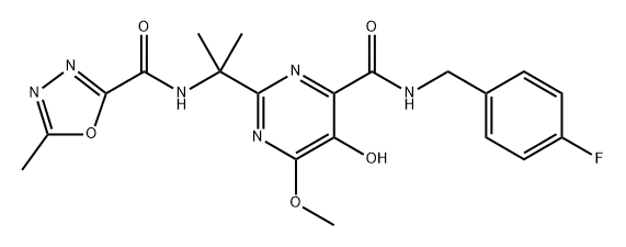 N-(2-(4-((4-Fluorobenzyl)carbamoyl)-5-hydroxy-6-methoxypyrimidin-2-yl)propan-2-yl)-5-methyl-1,3,4-oxadiazole-2-carboxamide Structure