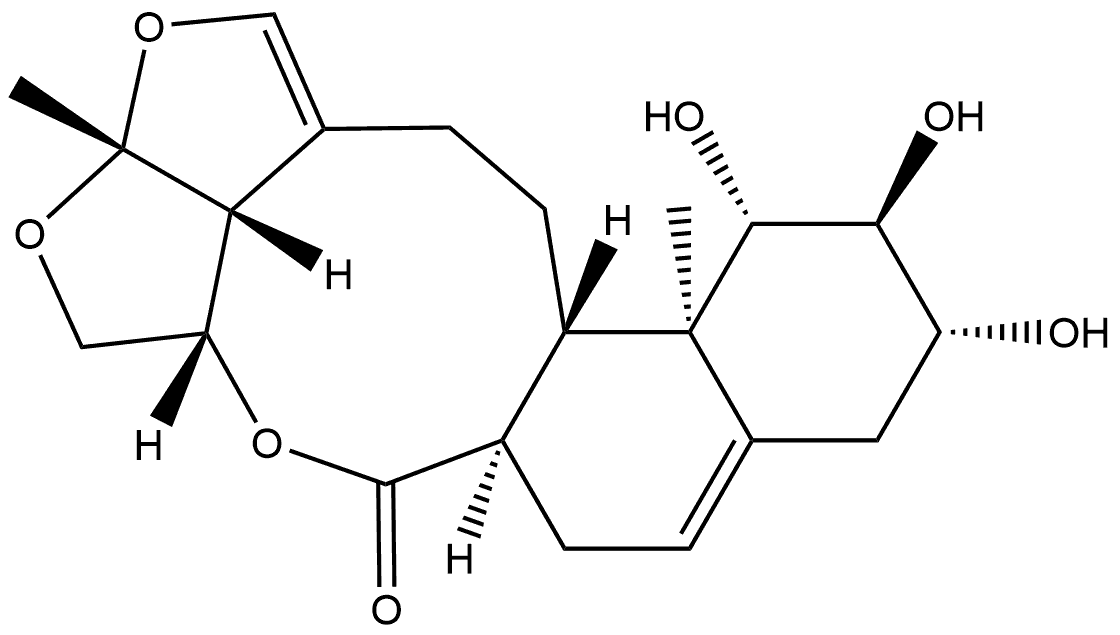 6H-2,3,5-Trioxapentaleno[1',6':5,6,7]cyclonona[1,2-a]naphthalen-6-one, 2a,4,4a,6a,7,9,10,11,12,12a,12b,13,14,14b-tetradecahydro-10,11,12-trihydroxy-2a,12a-dimethyl-, (2aR,4aS,6aR,10R,11S,12S,12aR,12bS,14bR)- 化学構造式