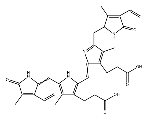 3-(2-{[3-(2-カルボキシエチル)-5-[(3-エテニル-4-メチル-5-オキソ-2,5-ジヒドロ-1H-ピロール-2-イリデン)メチル]-4-メチル-1H-ピロール-2-イル]メチリデン}-5-{[(2R)-4-エテニル-3-メチル-5-オキソ-2,5-ジヒドロ-1H-ピロール-2-イル]メチル}-4-メチル-2H-ピロール-3-イル)プロパン酸 化学構造式