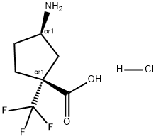 Cyclopentanecarboxylic acid, 3-amino-1-(trifluoromethyl)-, hydrochloride (1:1), (1R,3R)-rel-,1374328-98-9,结构式