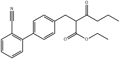 [1,1'-Biphenyl]-4-propanoic acid, 2'-cyano-α-(1-oxobutyl)-, ethyl ester Structure
