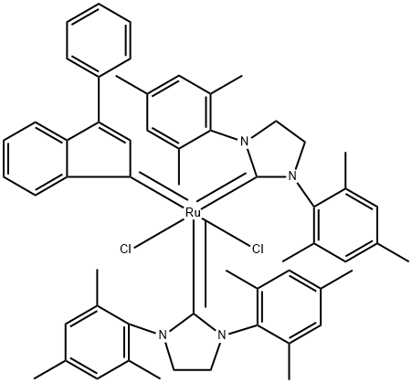 (SP-5-31)-双[1,3-双(2,4,6-三甲基苯基)-2-咪唑啉亚基]二氯(3-苯基-1H-茚-1-亚基)钌, 1383684-54-5, 结构式