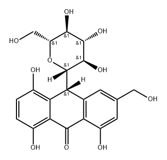 9(10H)-Anthracenone, 10-β-D-glucopyranosyl-1,5,8-trihydroxy-3-(hydroxymethyl)-, (10R)- Structure