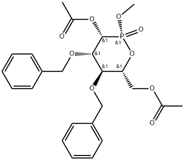 ((2S,3R,4S,5S,6R)-3-acetoxy-4,5-bis(benzyloxy)-2-methoxy-2-oxido-1,2-oxaphosphinan-6yl)methyl acetate Struktur
