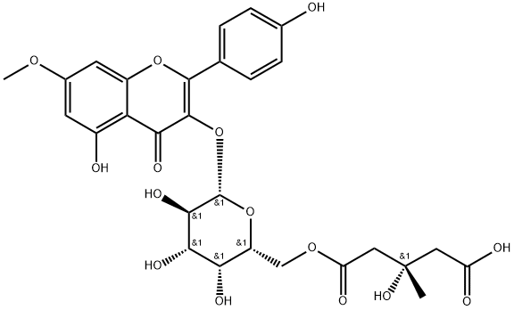 4H-1-Benzopyran-4-one, 3-[[6-O-[(3S)-4-carboxy-3-hydroxy-3-methyl-1-oxobutyl]-β-D-galactopyranosyl]oxy]-5-hydroxy-2-(4-hydroxyphenyl)-7-methoxy- Struktur