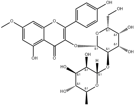 4H-1-Benzopyran-4-one, 3-[[2-O-(6-deoxy-α-L-mannopyranosyl)-β-D-galactopyranosyl]oxy]-5-hydroxy-2-(4-hydroxyphenyl)-7-methoxy- Struktur