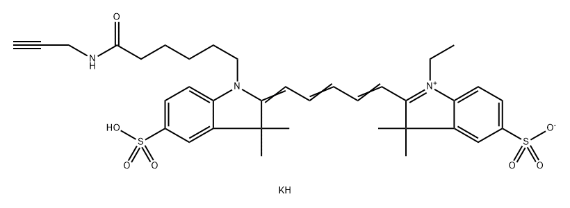 3H-IndoliuM, 2-[5-[1,3-dihydro-3,3-diMethyl-1-[6-oxo-6-(2-propyn-1-ylaMino)hexyl]-5-sulfo-2H-indol-2-ylidene]-1,3-pentadien-1-yl]-1-ethyl-3,3-diMethyl-
5-sulfo-, inner salt, potassiuM salt (1:1) Structure