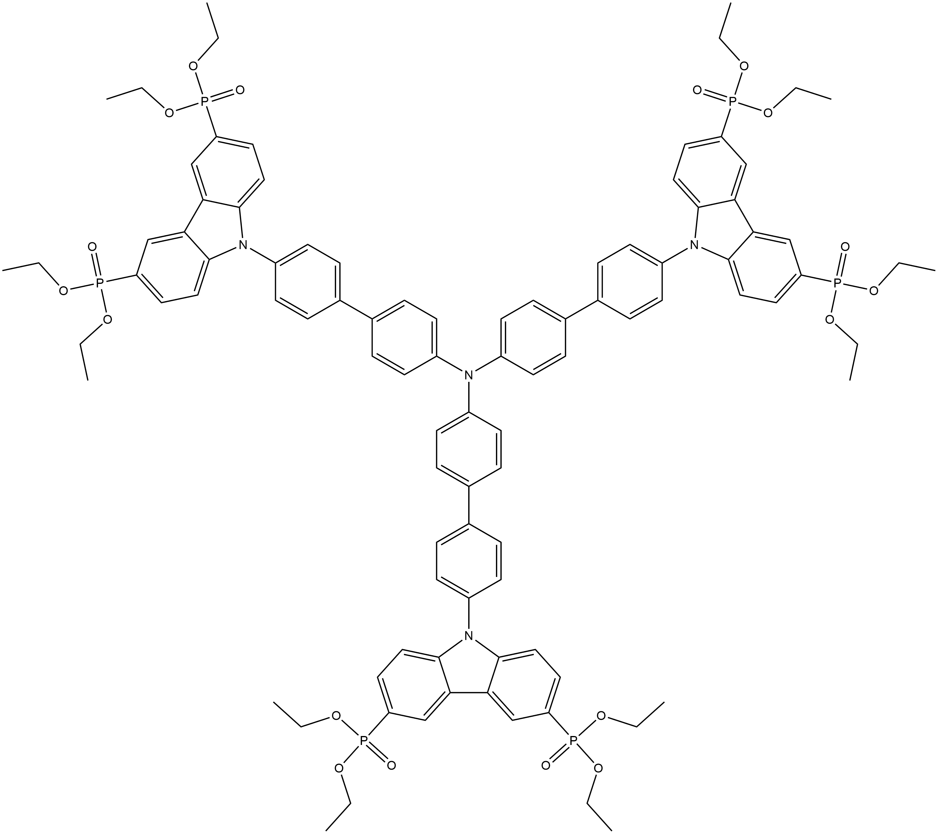 dodecaethyl ((nitrilotris([1,1'-biphenyl]-4',4-diyl))tris(9H-carbazole-9,3,6-triyl))hexakis(phosphonate) Struktur