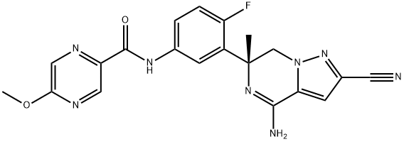 2-Pyrazinecarboxamide, N-[3-[(6R)-4-amino-2-cyano-6,7-dihydro-6-methylpyrazolo[1,5-a]pyrazin-6-yl]-4-fluorophenyl]-5-methoxy- Structure