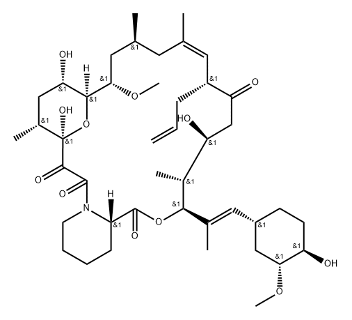16,19-Epoxy-3H-pyrido[2,1-c][1,4]oxaazacyclotricosine-1,7,20,21(4H,23H)-tetrone, 5,6,8,11,12,13,14,15,16,17,18,19,24,25,26,26-hexadecahydro-5,16,19-trihydroxy-3-[(1E)-2-[(1R,3R,4R)-4-hydroxy-3-methoxycyclohexyl]-1-methylethenyl]-14-methoxy-4,10,12,18-tetramethyl-8-(2-propenyl)-, (3S,4R,5S,8R,9E,12S,14S,15S,16S,18R,19R,26aS)- Struktur