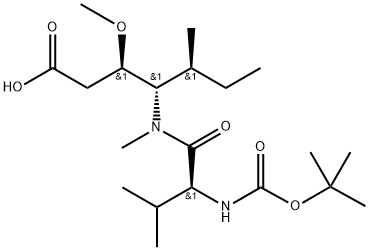 Heptanoic acid, 4-?[[(2S)?-?2-?[[(1,?1-?dimethylethoxy)?carbonyl]?amino]?-?3-?methyl-?1-?oxobutyl]?methylamino]?-?3-?methoxy-?5-?methyl-?, (3R,?4S,?5S)?- 结构式