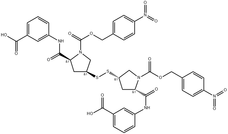 1-Pyrrolidinecarboxylic acid, 3,3'-dithiobis[5-[[(3-carboxyphenyl)amino]carbonyl]-, 1,1'-bis[(4-nitrophenyl)methyl] ester, (3S,3'S,5S,5'S)- 化学構造式
