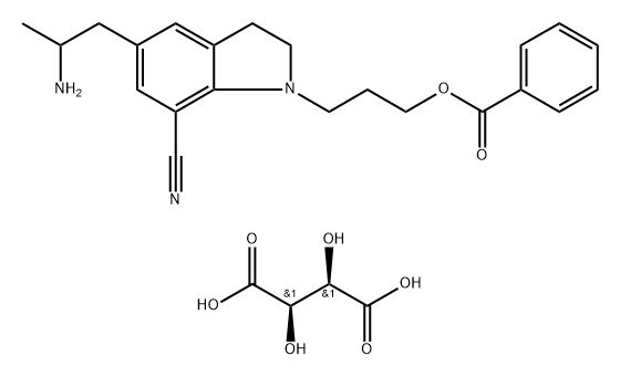 1H-Indole-7-carbonitrile, 5-(2-aminopropyl)-1-[3-(benzoyloxy)propyl]-2,3-dihydro-, (2R,3R)-2,3-dihydroxybutanedioate (1:1) 结构式