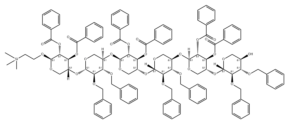 2-(trimethylsilyl)ethyl-O-(2,3-di-O-benzylxylopyranosyl)-(1-4)-bis(O-(2,3-di-O-benzoylxylopyranosyl)-(1-4)-(2,3-di-O-benzylxylopyranosyl)-(1-4))-2,3-di-O-benzoylxylopyranoside Structure