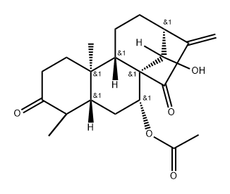 Kaur-16-ene-3,15-dione,7-(acetyloxy)-14-hydroxy-, (7a,14R)- Structure