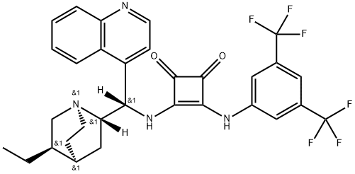 3-[[3,5-双(三氟甲基)苯基]氨基]-4-[[(8Α,9S)-10,11-二氢奎宁-9-基]氨基]-3-环丁烯-1,2-二酮, 1407166-62-4, 结构式
