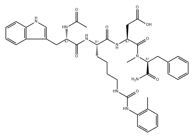 N-acetyltryptophyl-(epsilon-N-(2-methylphenylaminocarbonyl))lysyl-aspartyl-(N-methyl)phenylalaninamide,141407-76-3,结构式