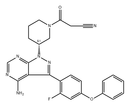 1-Piperidinepropanenitrile, 3-[4-amino-3-(2-fluoro-4-phenoxyphenyl)-1H-pyrazolo[3,4-d]pyrimidin-1-yl]-β-oxo-, (3R)- Structure