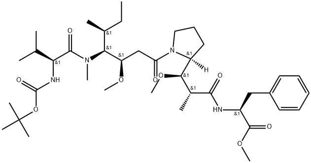 L-Phenylalanine, N-[(1,1-dimethylethoxy)carbonyl]-L-valyl-(3R,4S,5S)-3-methoxy-5-methyl-4-(methylamino)heptanoyl-(αR,βR,2S)-β-methoxy-α-methyl-2-pyrrolidinepropanoyl-, methyl ester Structure