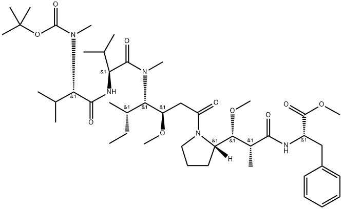 L-Phenylalanine, N-[(1,1-dimethylethoxy)carbonyl]-N-methyl-L-valyl-L-valyl-(3R,4S,5S)-3-methoxy-5-methyl-4-(methylamino)heptanoyl-(αR,βR,2S)-β-methoxy-α-methyl-2-pyrrolidinepropanoyl-, methyl ester 化学構造式