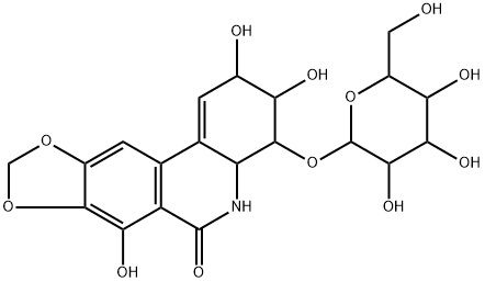 [1,3]Dioxolo[4,5-j]phenanthridin-6(2H)-one, 4-(β-D-glucopyranosyloxy)-3,4,4a,5-tetrahydro-2,3,7-trihydroxy-, [2S-(2α,3β,4β,4aβ)]- (9CI) Structure