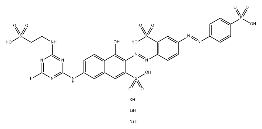141557-57-5 Lithium potassium sodium 7-[[4-fluoro-6-[(2- sulfoethyl)amino]-1,3,5-triazin-2-yl]amino]-4-hydroxy-3-[[2-sulfo-4-[(4-sulfophenyl)] azo]-2-naphthalenesulfonate
